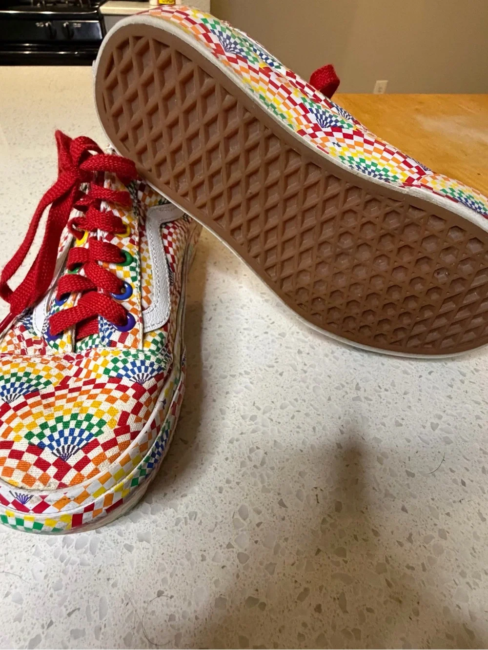 Vans Multicolor Checkerboard Low Top Sneakers with Red Laces - Picture 3 of 4